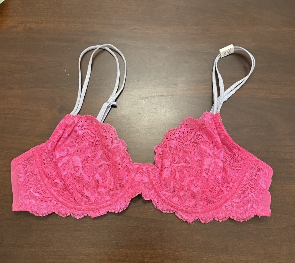 VICTORIA’S SECRET Pink Lace Underwire Unlined Bra Size 36B New