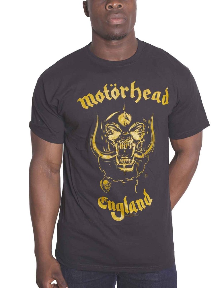 Official Motorhead England Gold Warpig Band Logo Mens T-Shirt Black New