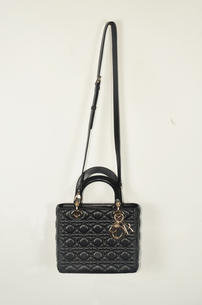 Christian Dior Lady Dior Medium Black Lambskin Tote Bag