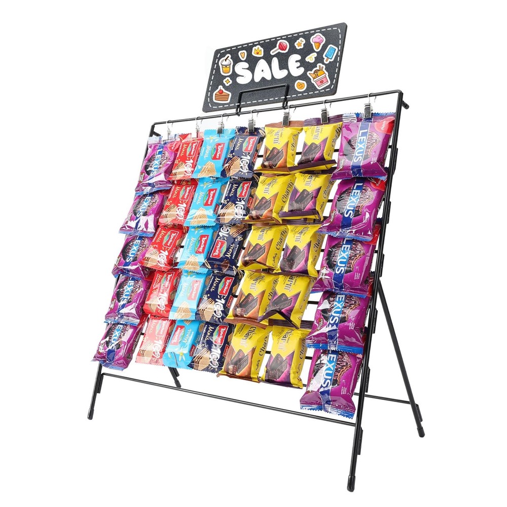 vefix Chip Rack Display Stand with 60 Clips, 7 Rows Snack Retail Display Rack...