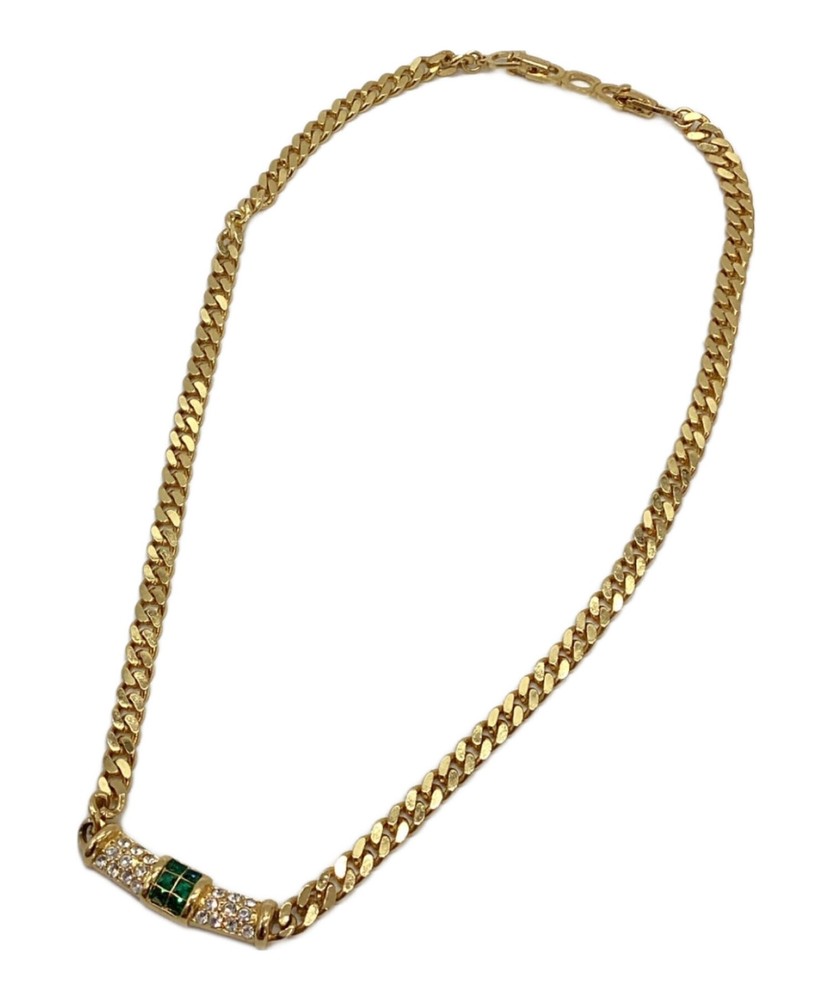 Christian Dior Vintage Green Rhinestone Necklace Authentic From Japan RIN