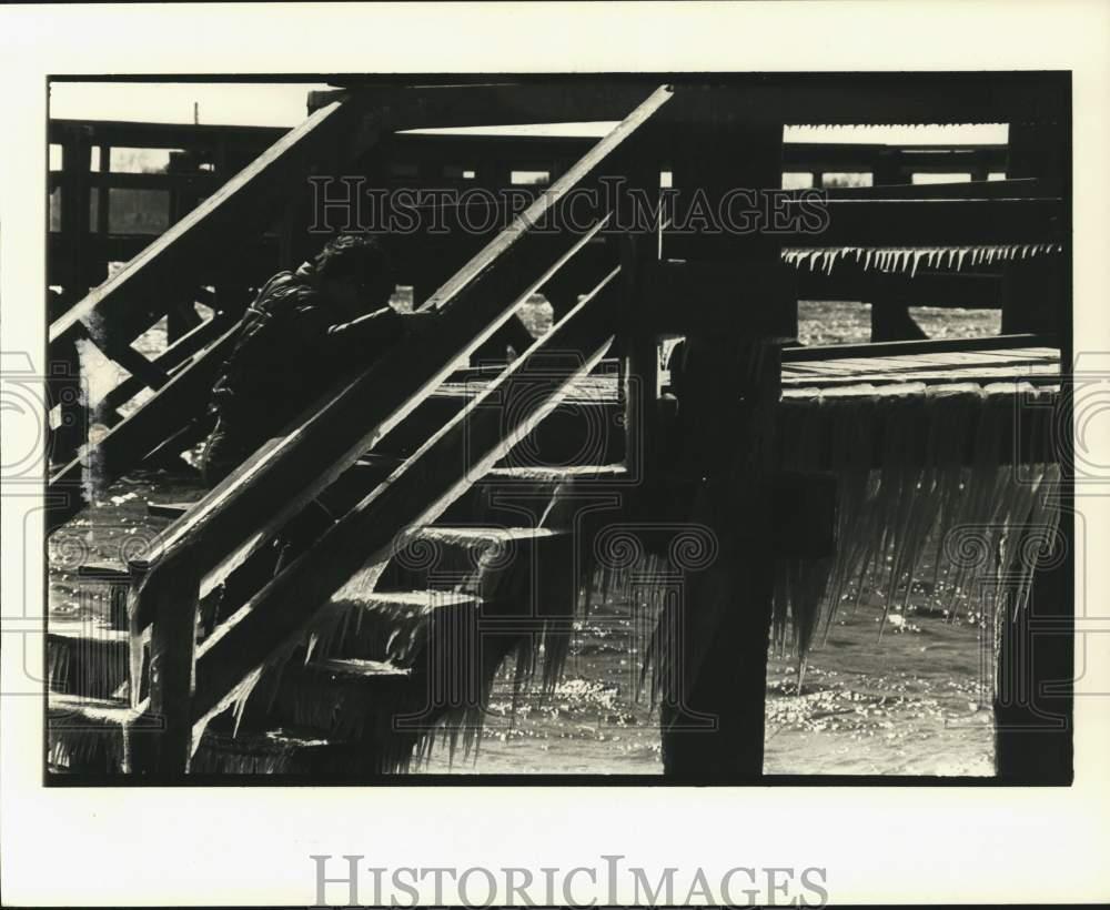 1983 Press Photo Frozen Dock at West End Park on Lake Pontchartrain, New Orleans