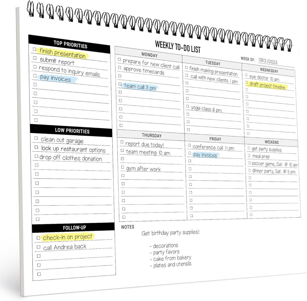 Weekly Planner To Do List Notepad - 52 Undated Sheets 8.5x11