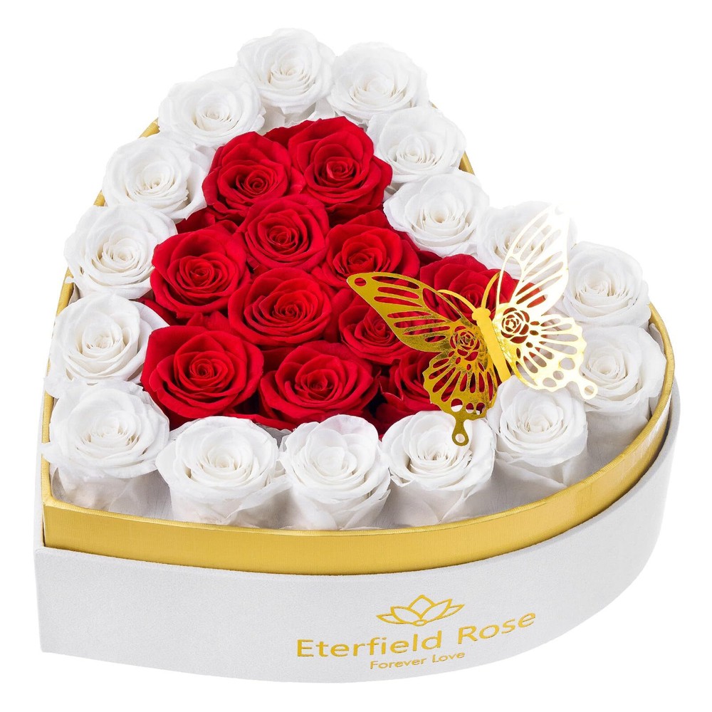 27-Piece Forever Flowers in Heart Shape Box, Valentine's Day Preserved Roses ...