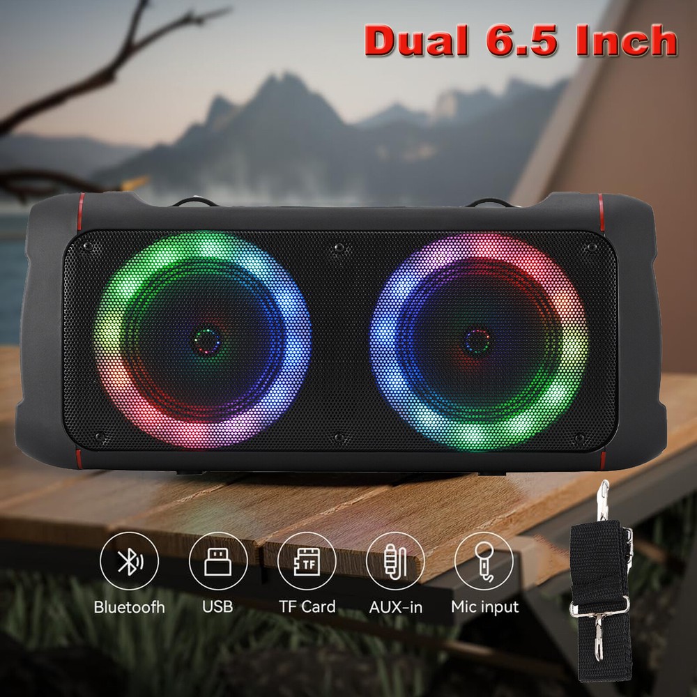 PA Loud Boombox BT Speaker with Dual 6.5'' Subwoofer, TWS/USB/TF Card/AUX