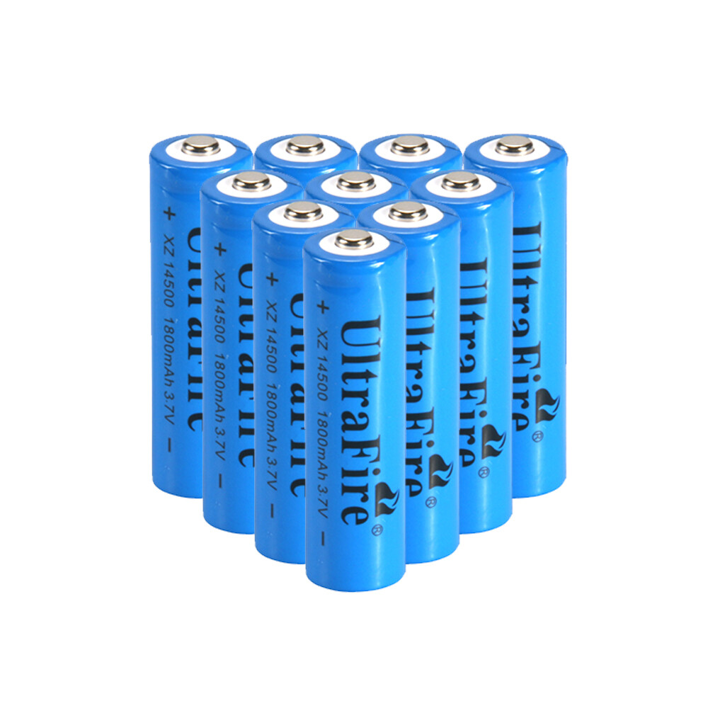 10pcs 14500 Battery 3.7V UltraFire 1800mAH Rechargeable Batteries Cell