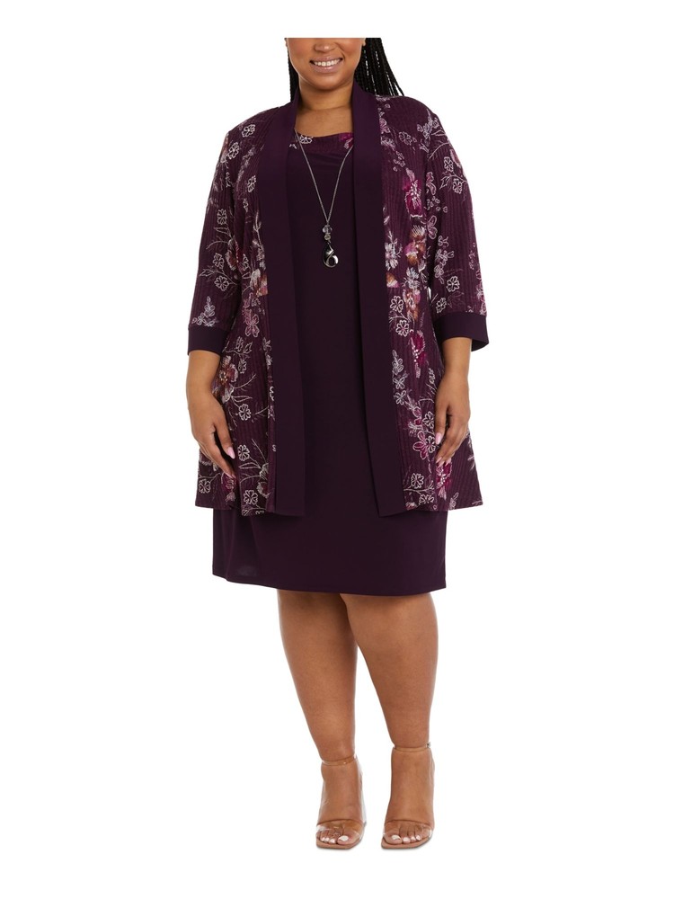 R&M RICHARDS WOMAN Womens Purple Cardigan 3/4 Sleeve Open Front Top Plus 18W