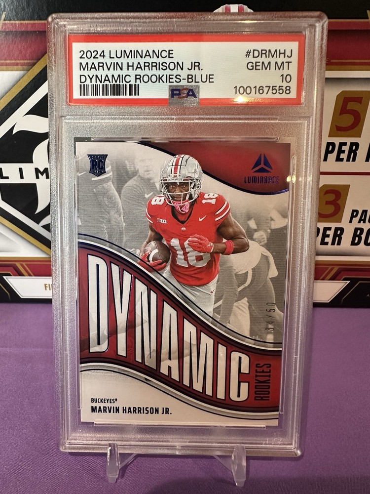 2024 Panini Luminance Dynamic Rookies Blue Marvin Harrison Jr DR-MHJ PSA 10 Gem Mint