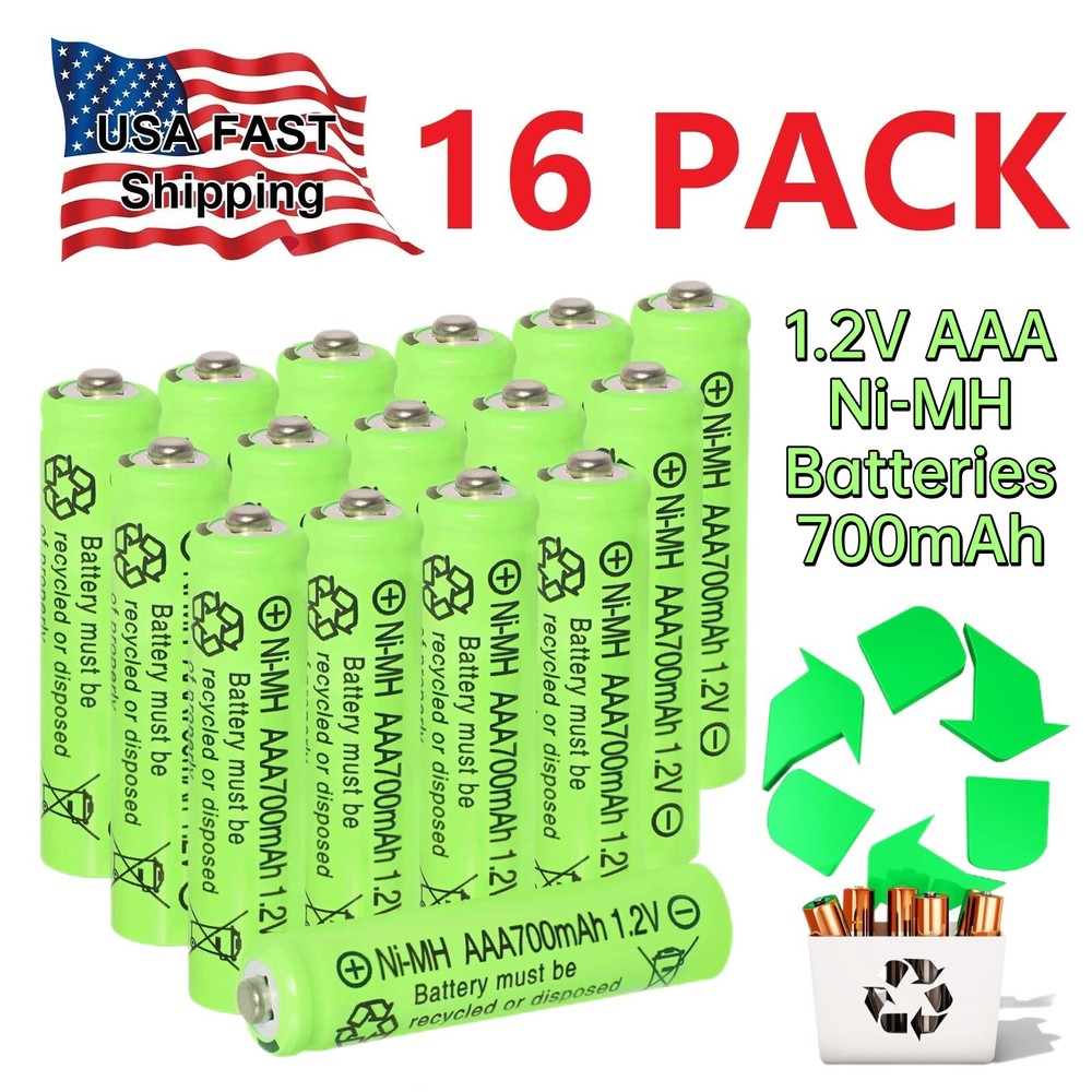 16 Pack 700mAh 1.2v AAA Rechargeable Batteries Ni-MH Battery for Solar Light