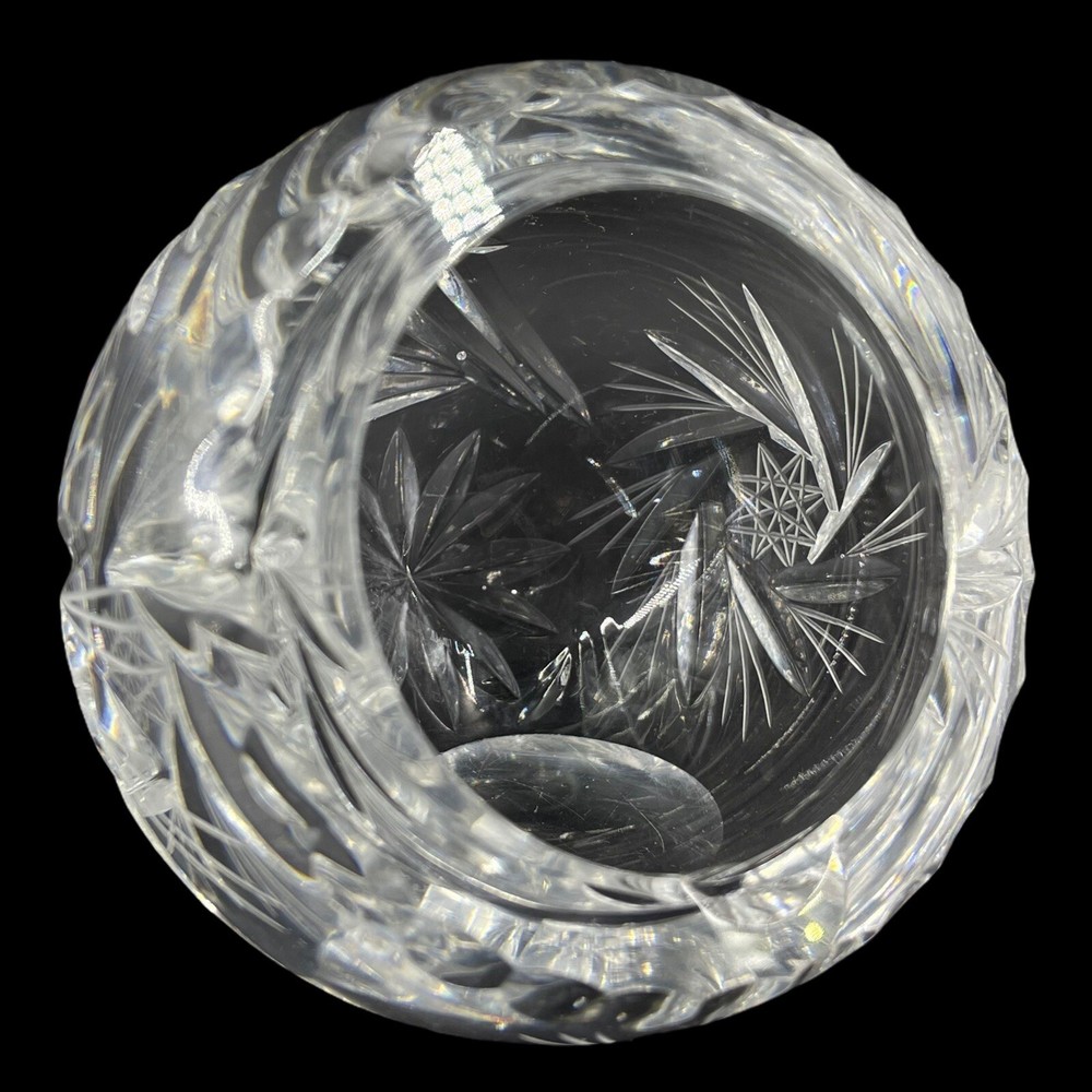 VTG Cut Crystal Globe Orb Paperweight Cigar Cigarette Table Ashtray Pinwheel ABP