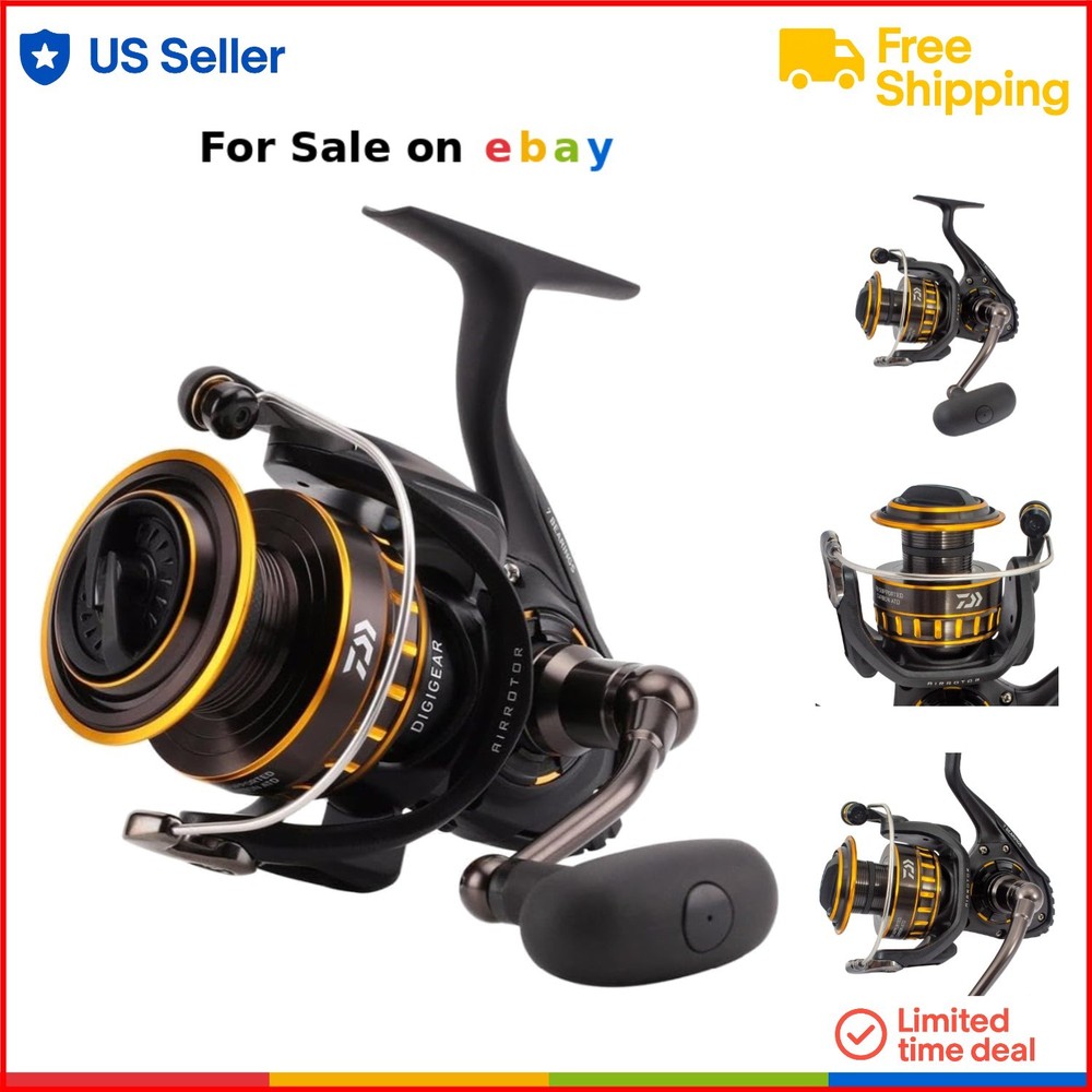 Saltwater Spinning Reel Lightweight Synthetic Black Gold Fishing Gear  