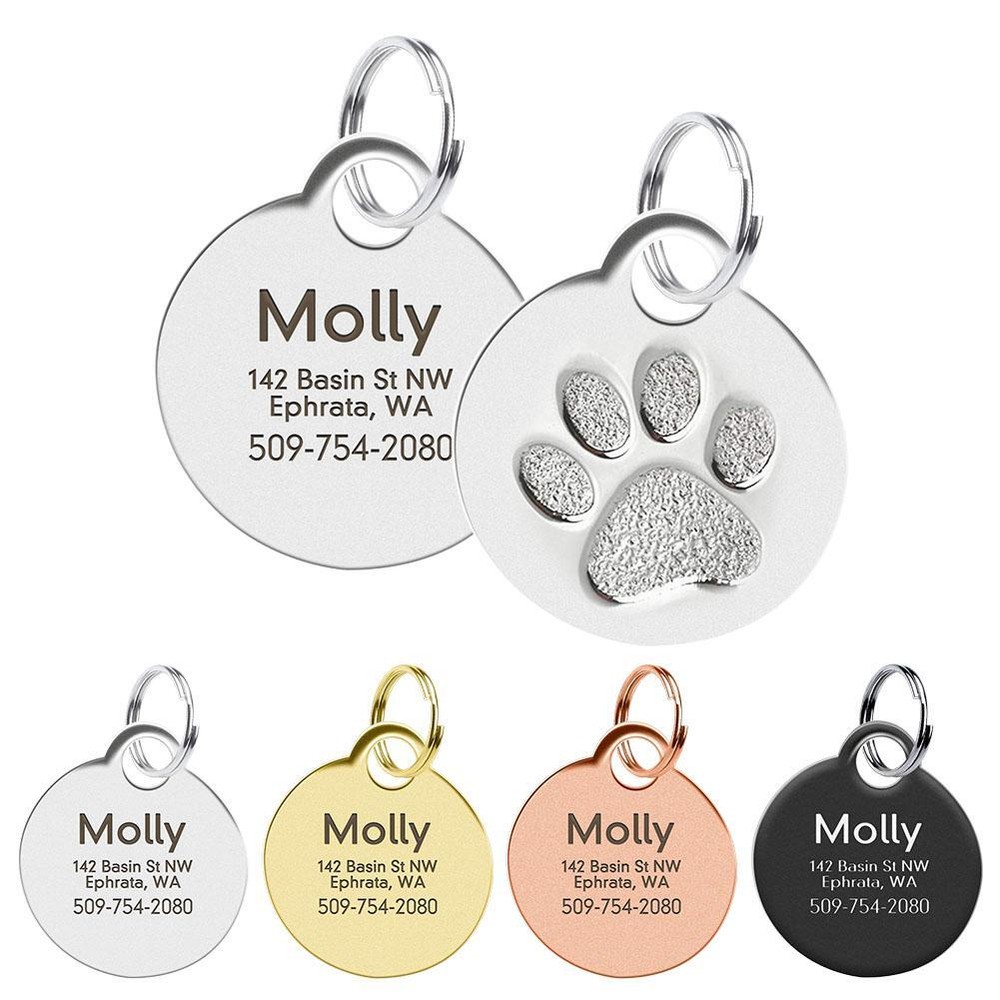Round Paw Personalised Engraved Dog Tag Kitten Cats Puppy Pet Collars ID T