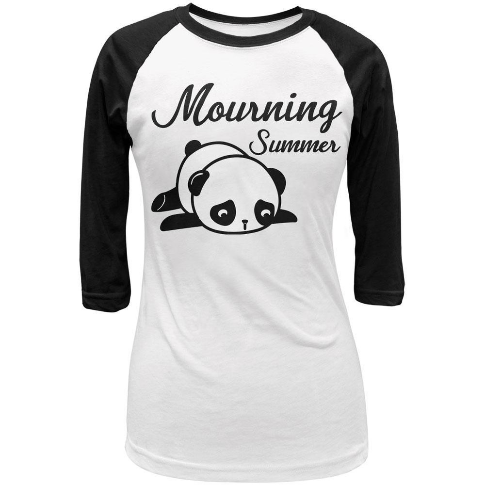 Back To School Mourning Summer Panda Juniors 3/4 Sleeve Raglan T Shirt-image