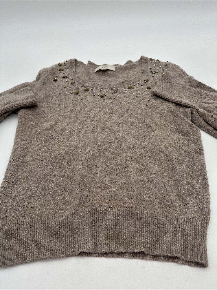 Ann Taylor Loft Sweater Women X-Large Beige Embroidered Rhinestones..#26641