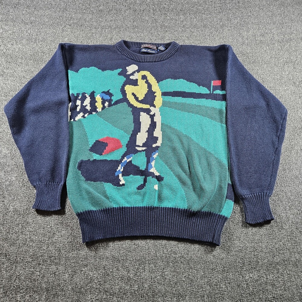 Vintage C.F. Hathaway Sweater Mens Medium Blue Golf Intarsia Crewneck 90s