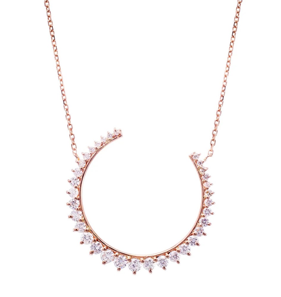 0.50Ct Round Cut Moissanite Horse Shoe Necklace 14K Rose Gold Plated Silver