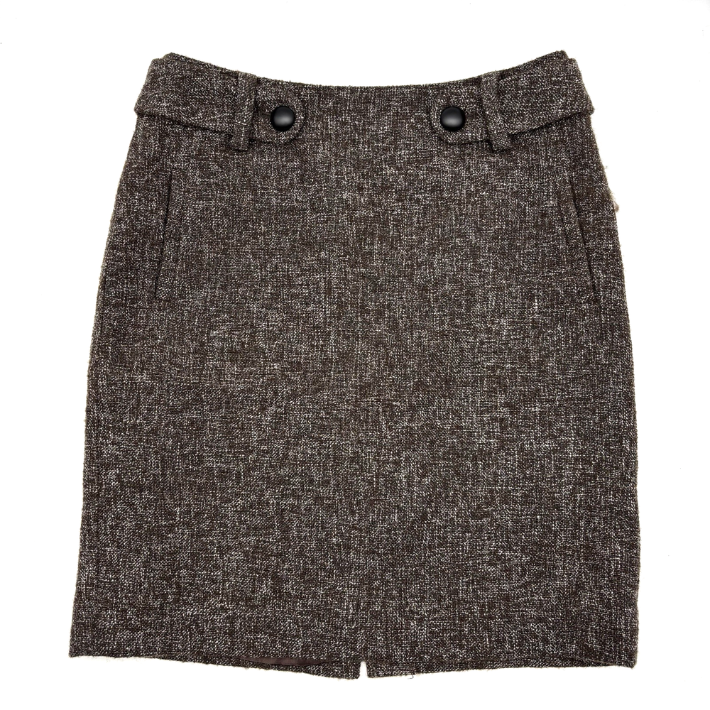 2009 Banana Republic Brown Wool Blend Tweed 2 Pocket Pencil Skirt 00P 25x17.5