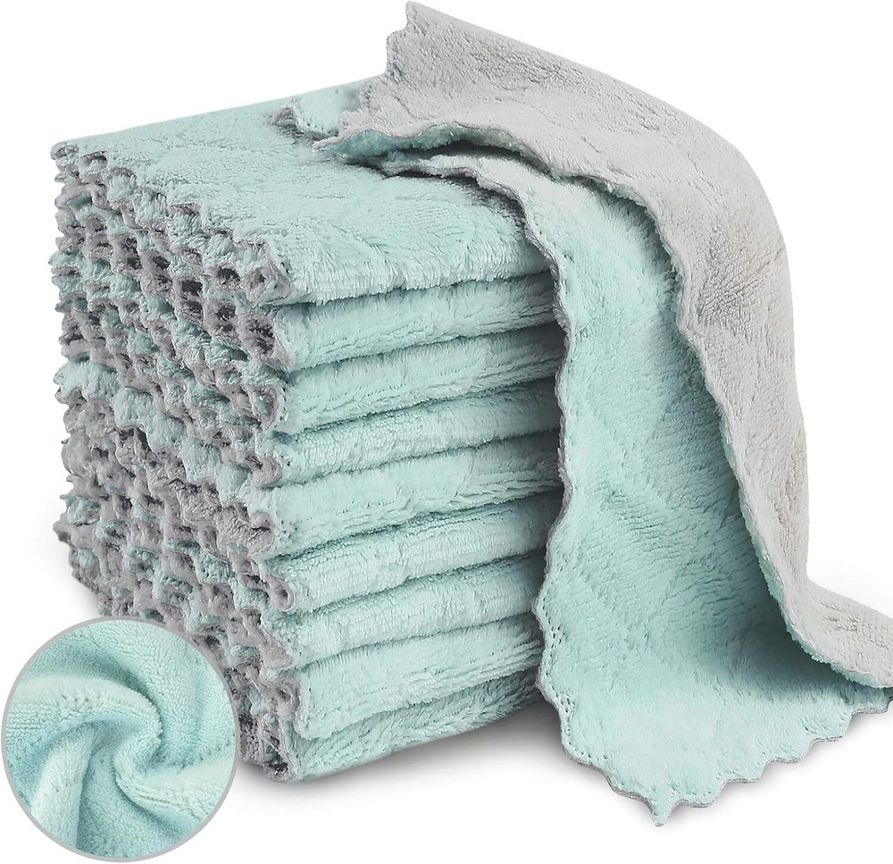20 Pack Kitchen Dish Cloths, Super Absorbent Microfiber Cleaning Small, Green