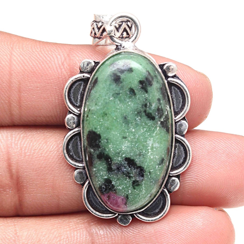 Ruby Zoisite Silver Pendant Handmade Valentine Gift Gemstone Jewelry 2 Inch
