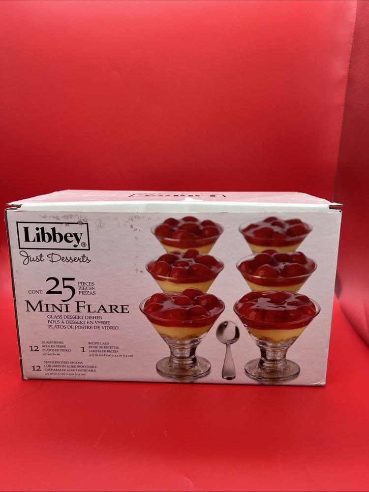 New Libbey Just Desserts Mini Flare Glass Dessert 2.7 Oz Dishes Mini Spoons