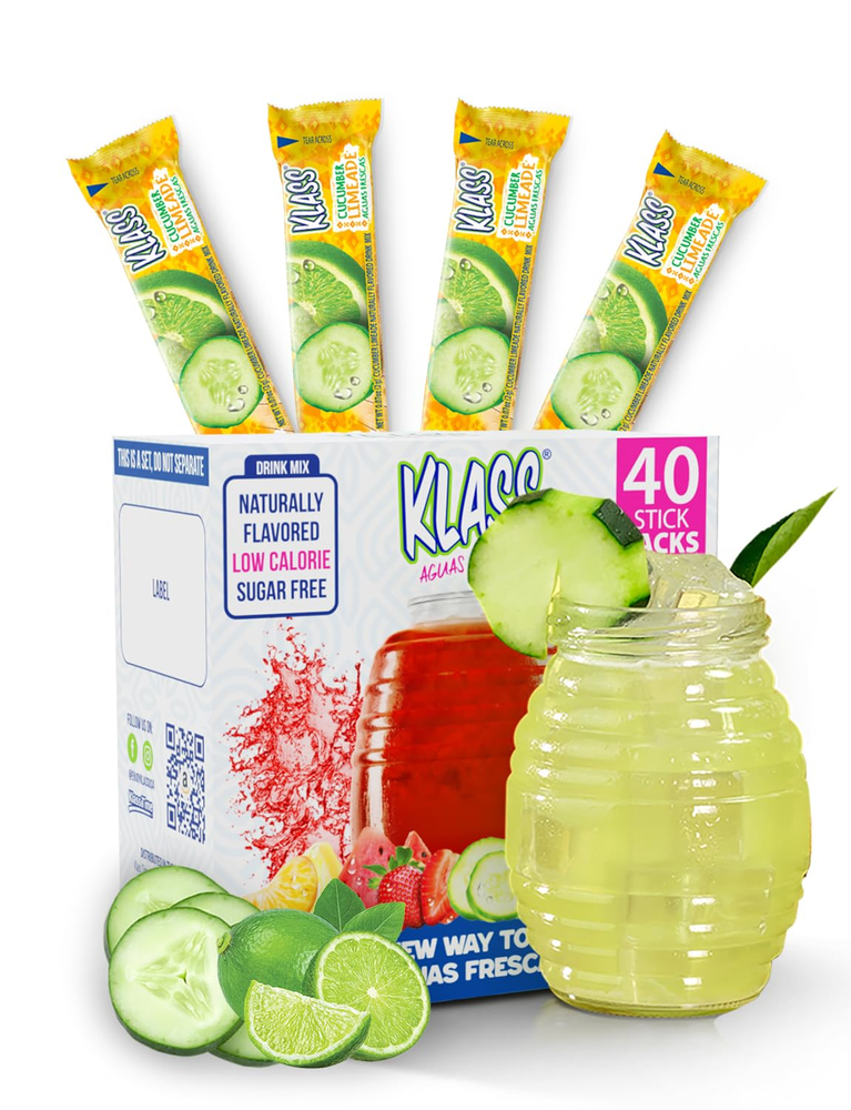 Klass Aguas Frescas | Drink Mix Cucumber Limeade | Sugar Free Drinks! (40 Count