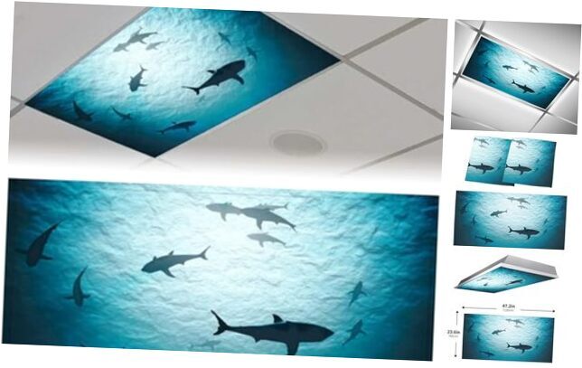 2PCS Fluorescent Light Covers for Classroom Ceiling Lights Magnetic Sea World