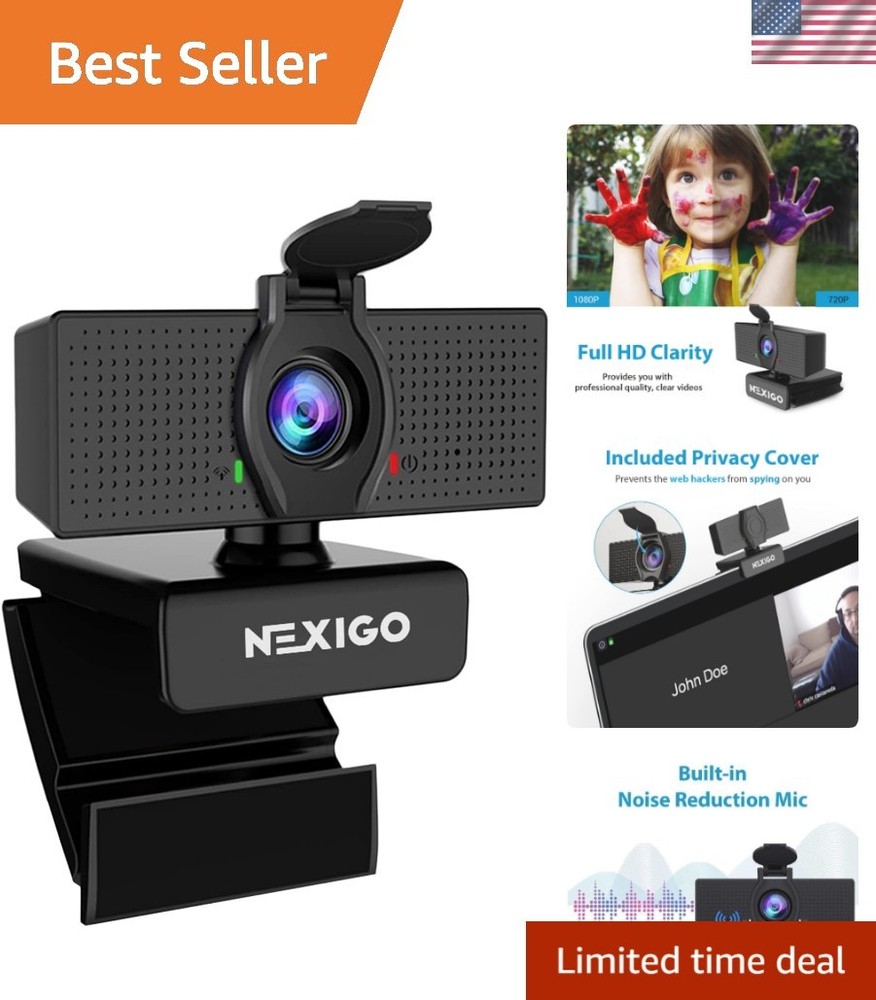 Compact 1080P Webcam with Built-In Privacy Cover for Secure Video Conferencing