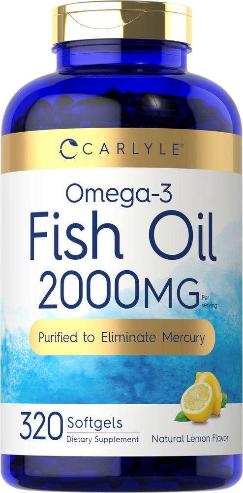 Fish Oil Pills 2000mg | 320 Capsules | Lemon Flavor | Non-GMO | by Carlyle