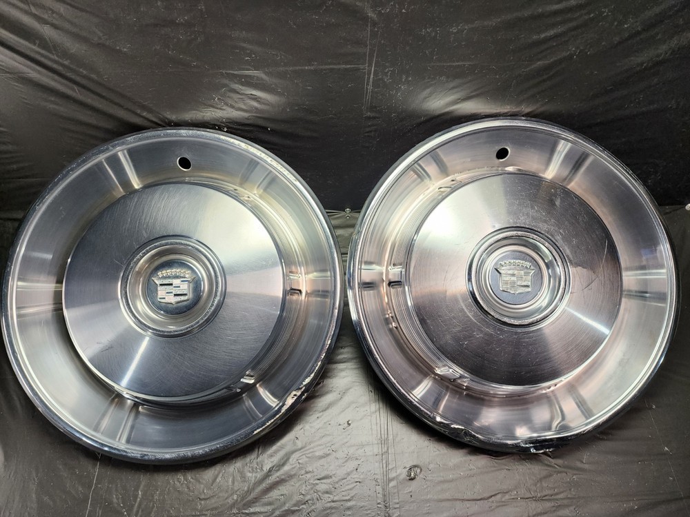 1966 67 Pair 2 Original CADILLAC deVille Fleetwood Wheel Cover Hubcaps OEM