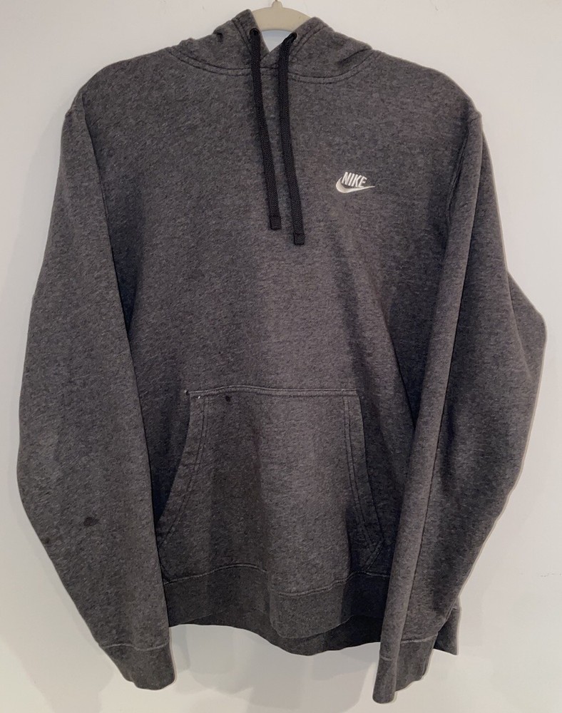 Nike Mens L Gray Hooded Sweatshirt w/ Drawstring Embroidered Logo