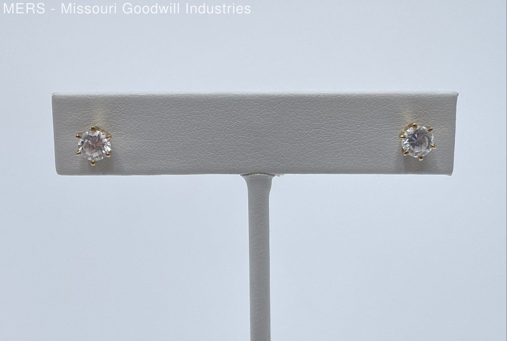 14K Yellow Gold Clear Setting Stud Earrings - 1.31 Grams
