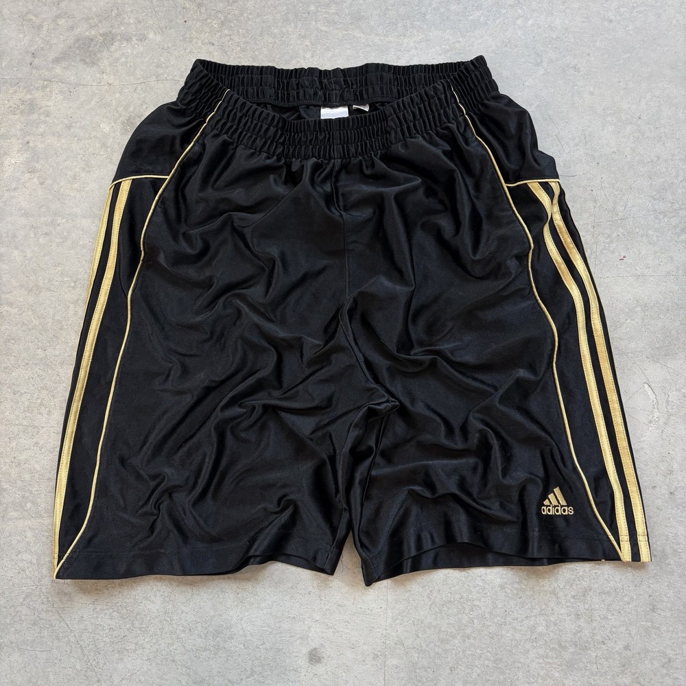 Adidas Shiny Silky Dazzle Shorts Black Gold Basketball Baggy Large No Drawstring