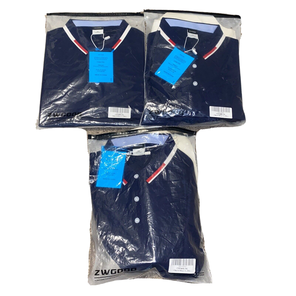 SET OF 3! ZWGOOD 2XL DARK BLUE DESIGN! SHORT SLEEVE! SEE! AS-IS! GREAT!