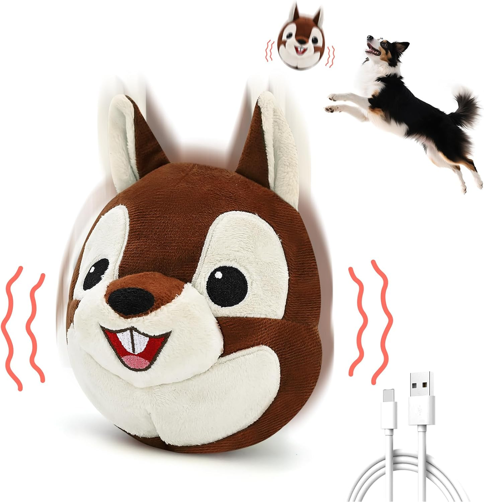 Interactive Dog Toys - Auto Bounce, Move & Vibrate with Sound, Talking Squirrel
