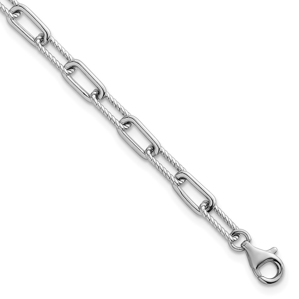 925 Sterling Silver Polished and Twisted Paperclip Link Bracelet 7
