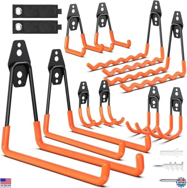 12 Pack Heavy Duty Wall Mount Garage Storage Hooks for Bikes, Ladders, Tools