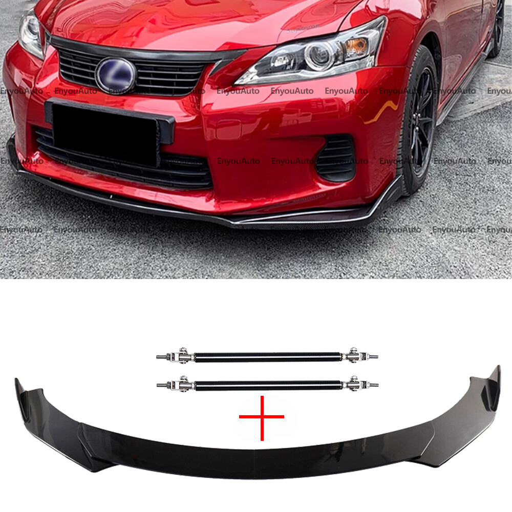 Lexus GS300 GS350 Front Bumper Lip Spoiler with Strut Rods Glossy Black