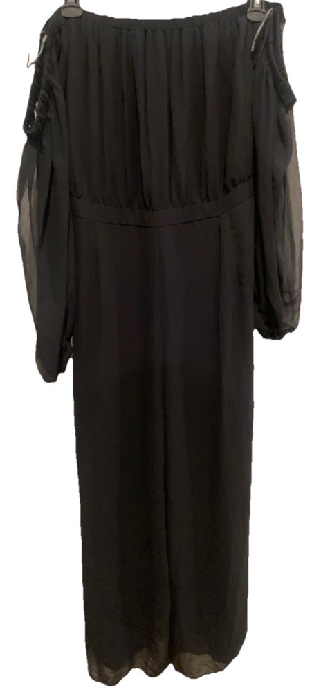 Forever 21+ 3X Black Wide Leg Jumpsuit Off Shoulder Boho Sheer Sleeve Tie Back