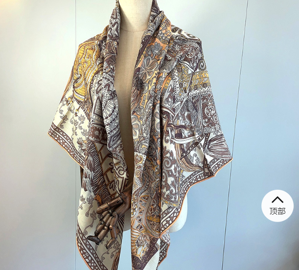 70% cashmere 30% silk Brown Totem double side printed square Wrap shawl 51'' new
