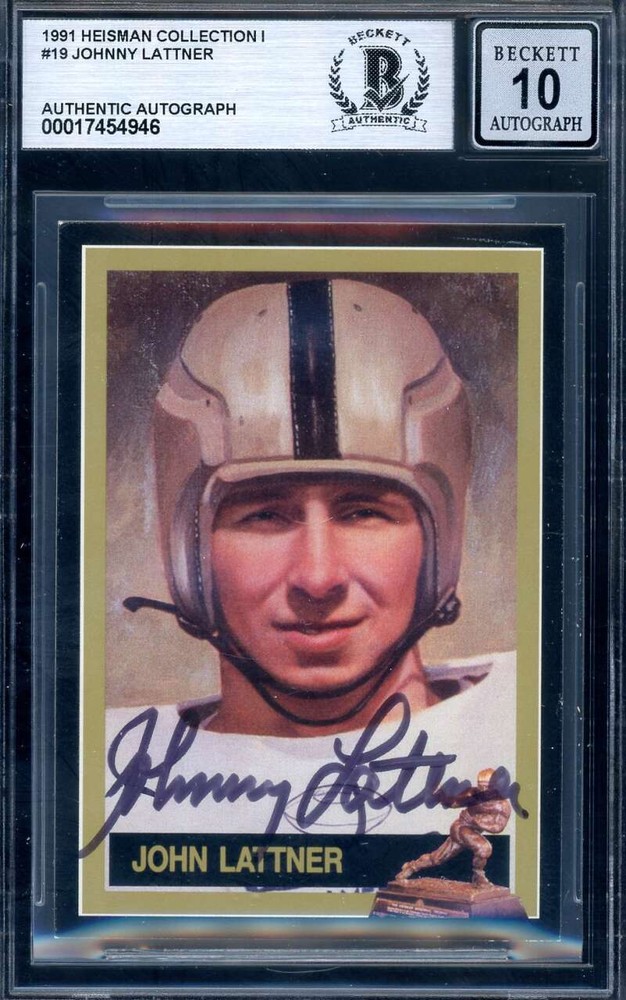 Johnny Lattner 1991 Heisman Collection Autograph Beckett BAS Gem Mint 10