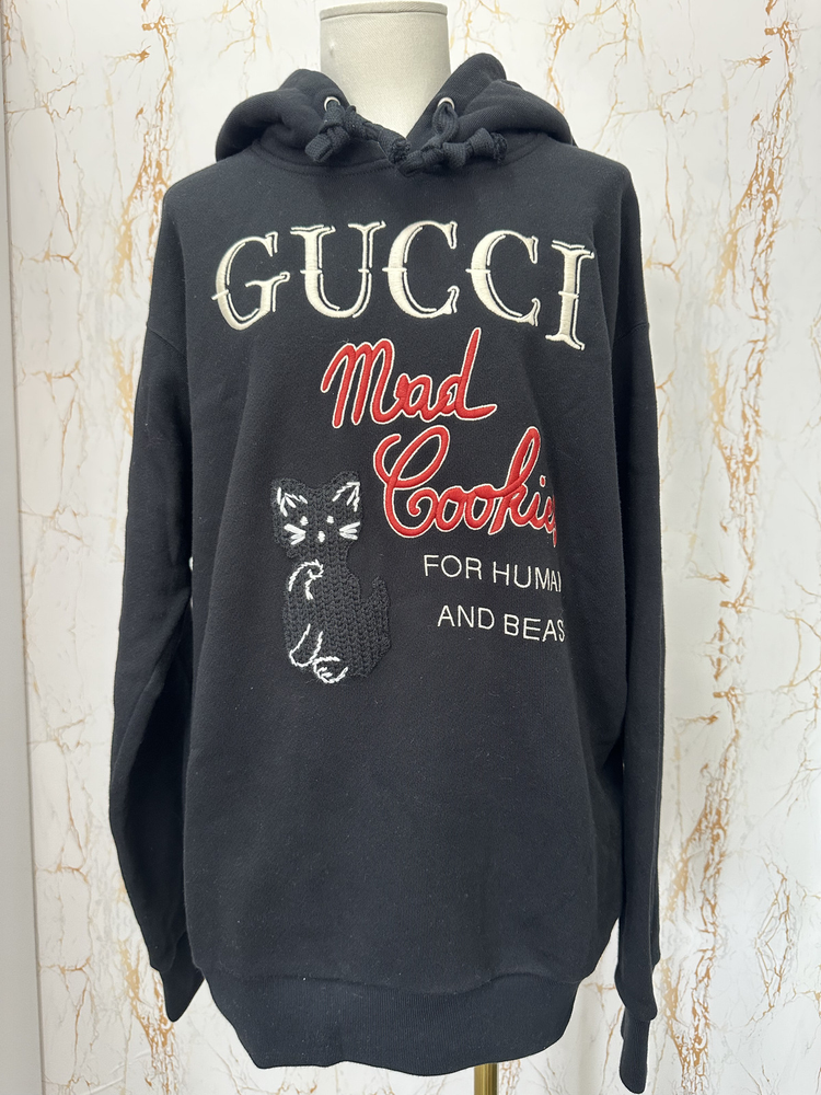 Gucci MT1 Embroidered Mad Cookie Cat Black Sweatshirt Size XS  
