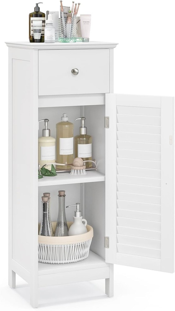 Single Door Bathroom Floor Cabinet with Adjustable Shelf Storage Organizer