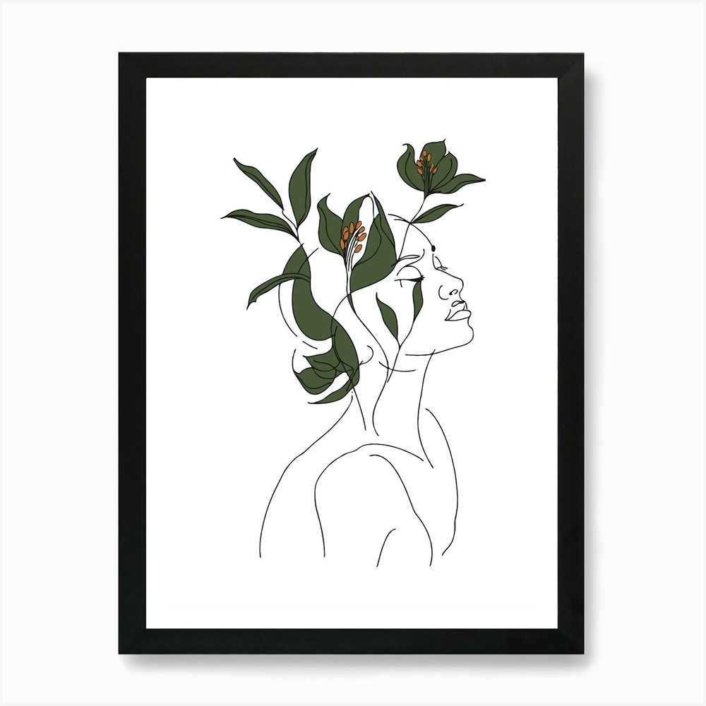 Woman Portrait Monoline Minimalist  Framed Wall Art Poster Canvas Print Picture
