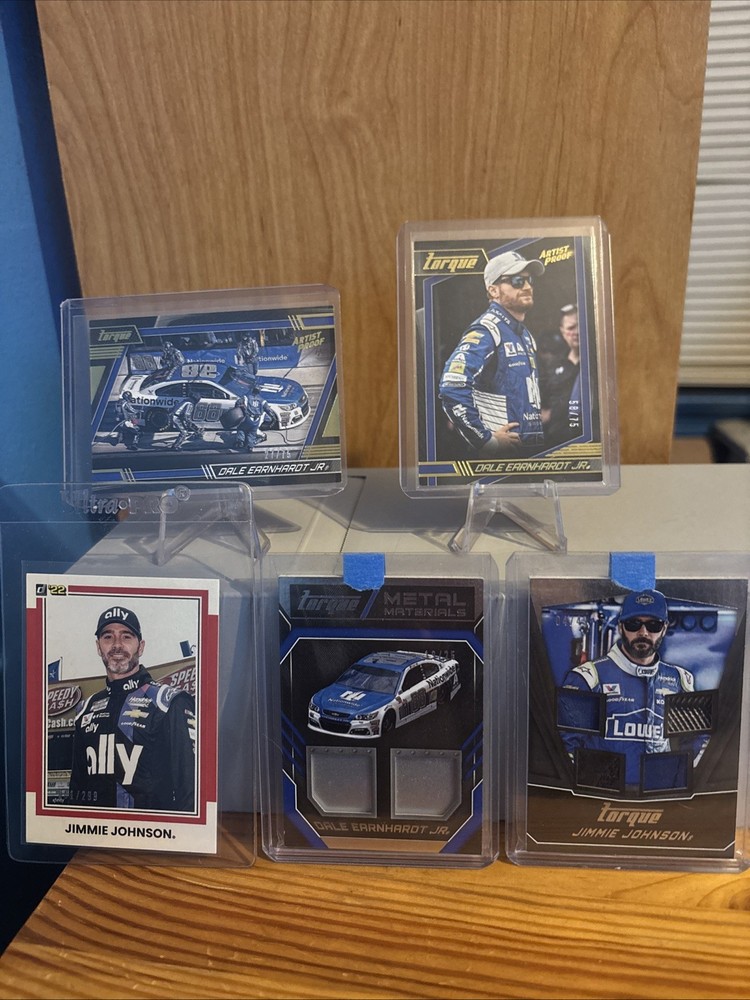 Dale Earnhardt Jr And Jimmie Johnson 5 Card Numbered Lot. Two Patch/material