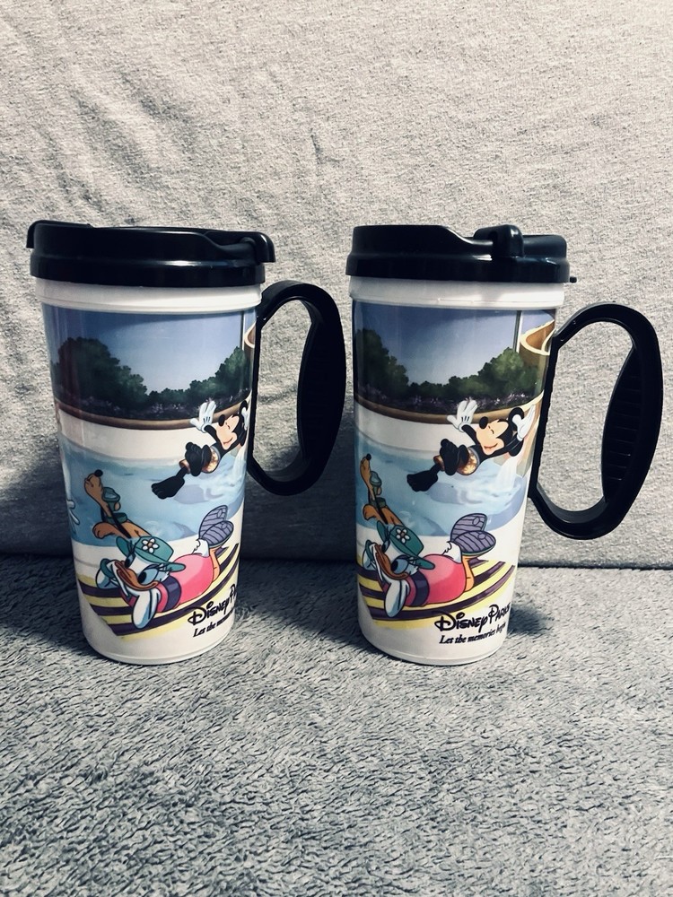 Lot 2 Disney Parks WDW Resort Travel Mugs Mickey Minnie & Daisy “Pool Party Fun”