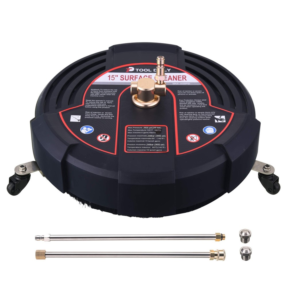 15-Inch Pressure Washer Surface Cleaner with Wheels and Dual Power Nozzles