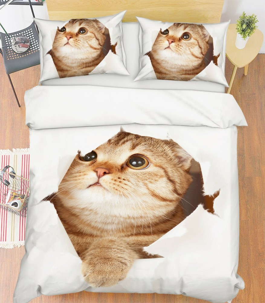 3D Kitten Head ZHUA3395 Bed Pillowcases Quilt Duvet Cover Set Queen King Zoe