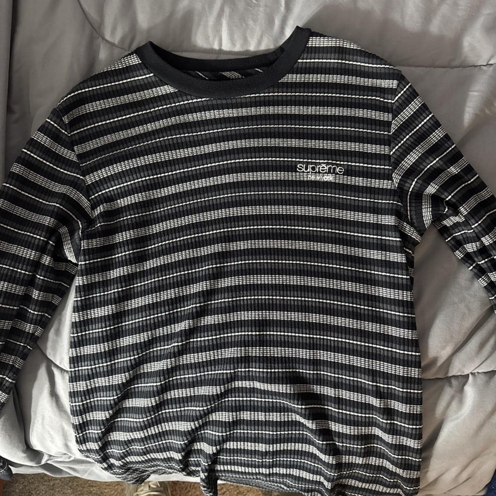 2016 FW16 Supreme Striped Ribbed Knit Long Sleeve Sweater Top Shirt Gray Black M