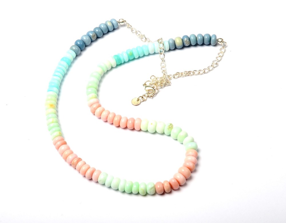 Adjustable 925 Silver Multi Opal Beaded Necklace 16 Inch