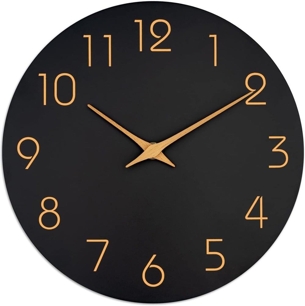 10 Inch Modern Large Silent Quartz Wall Clock for Indoor Outdoor Black Decor